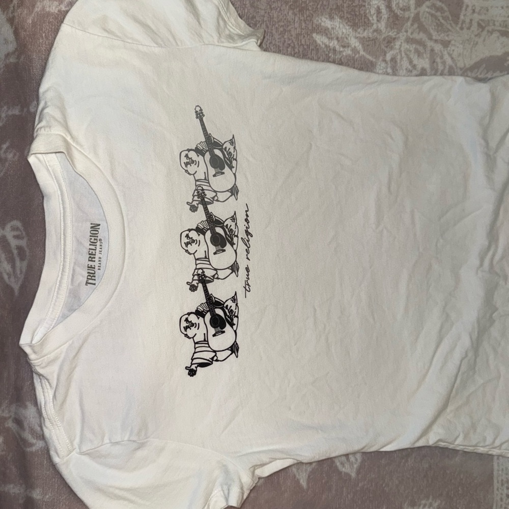 True Religion White Tee with Guitar Graphic